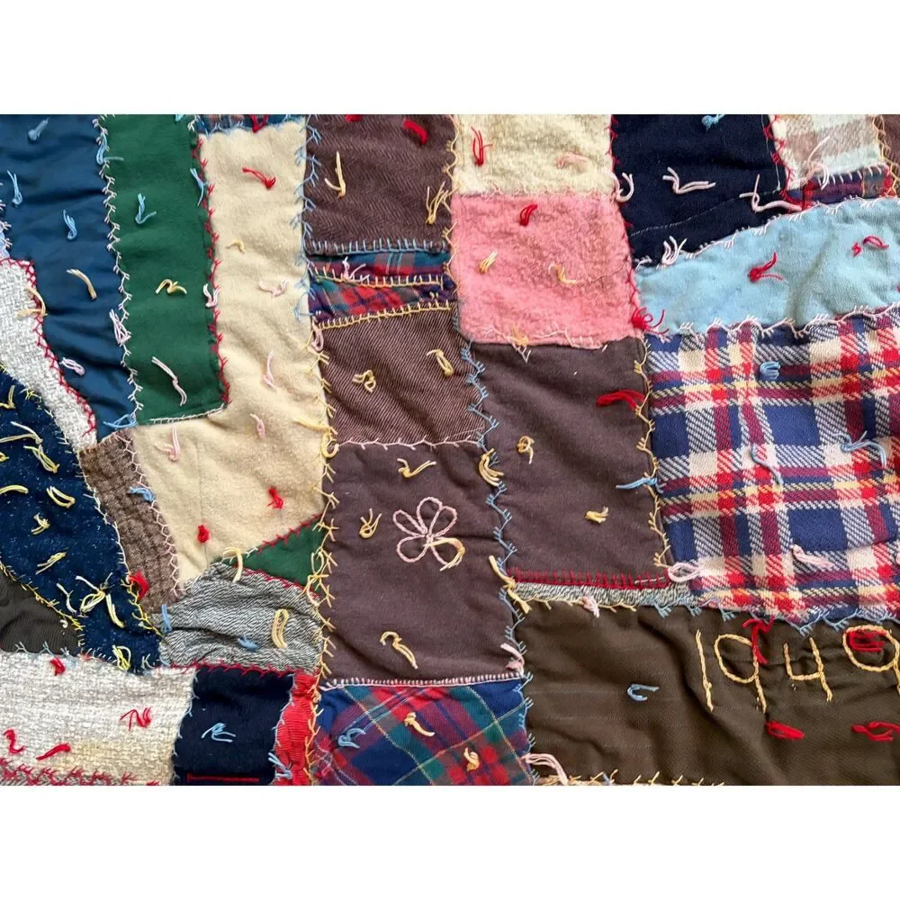 Handmade 1949 Lega Patchwork Crazy Quilt. Darker colors, Beautifully Made